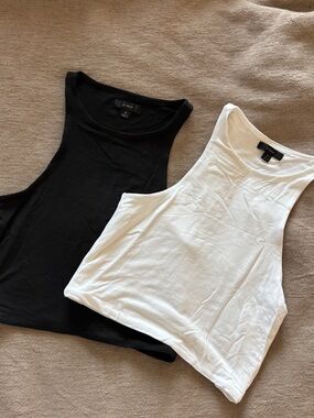 J. Crew Women’s Black and White Ribbed Scoop Neck Tank Pair